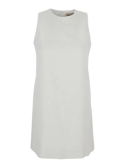 Semicouture Semi Couture White Sleeveless Linen Dress With Round Neckline