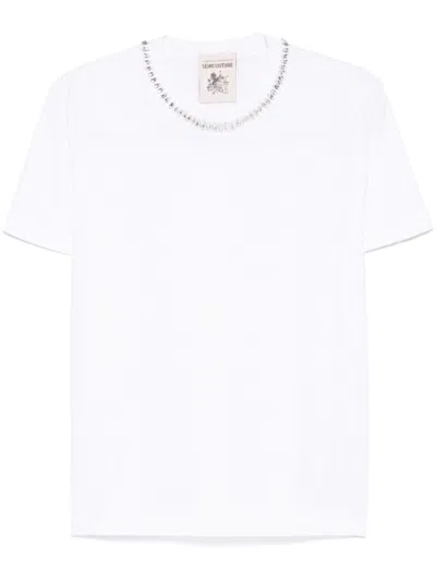Semicouture Semi Couture White T-shirt With Sparkling Embellishments