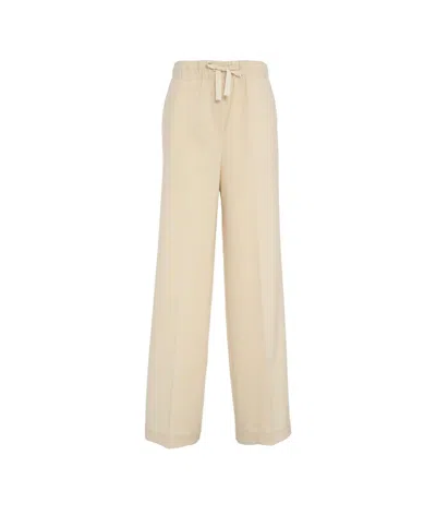 Semicouture Semi Couture Wide-leg Beige Pants With Elastic Drawstring Waistband In Neutrals