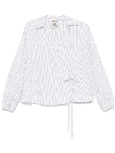 Semicouture Semi Couture Wrap Design Multicolor Shirt With Balloon Sleeves In White
