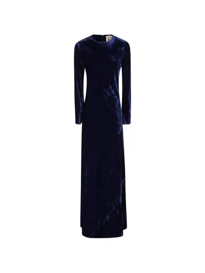 Semicouture Abito Cecily Long-sleeve Long Dress In Blue
