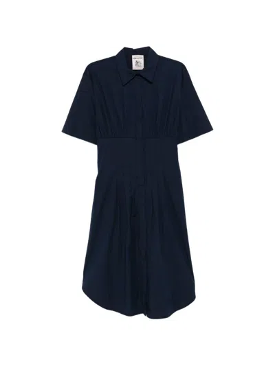 Semicouture Blue Shirt Collar Midi Dress In Black
