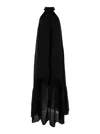 SEMICOUTURE BLACK MAXI DRESS WITH STAND UP COLLAR IN COTTON AND SILK WOMAN