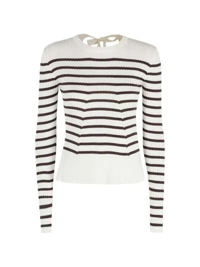 Semicouture Agacia Striped Ribbon Sweater In White