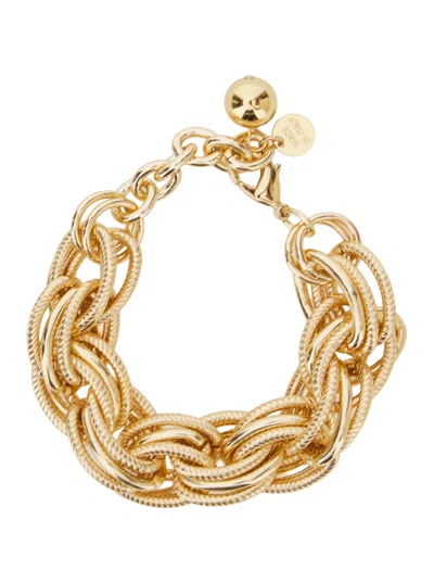 Semicouture Agate Chunky Link Bracelet With Lobster Clasp In 18k Gold-plated Brass In Metallic