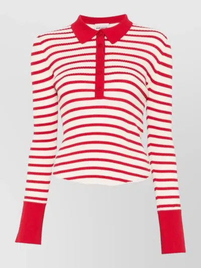 Semicouture Aida Striped Cotton Long Sleeve Polo In Red