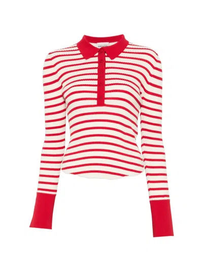 Semicouture Aida Striped Cotton Polo Shirt In Red