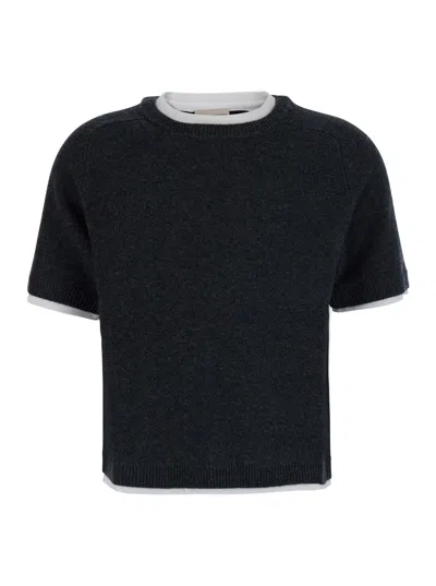 Semicouture Aida Wool-cashmere Contrast Collar Short Sweater In Black