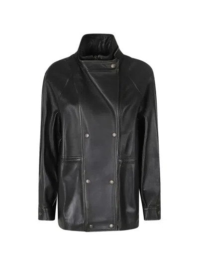 Semicouture Alanis Double-breasted Leather Jacket In Multi