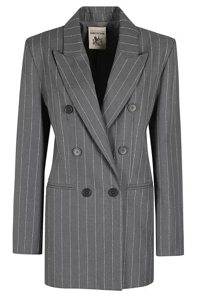 Semicouture Double-breasted Cotton Blazer In Grey