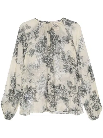 Semicouture Floral-print Blouse In Black
