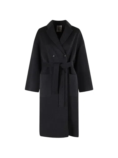 Semicouture Alice Belted Double-breasted Coat In Blue