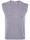 Semicouture Elegant Light Grey Gilet With Crystal Embellishments In Gray
