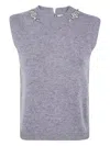 Semicouture Elegant Light Grey Gilet With Crystal Embellishments In Gray