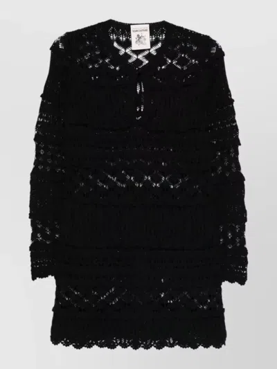 Semicouture Alvina Cotton Dress Lace Knit Mini In Black