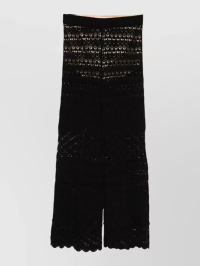 Semicouture Amalia Cotton Trousers Crochet Knit Wide Leg In Black