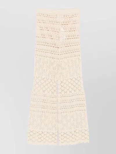 Semicouture Amalia Crochet Knit Wide Leg Trousers In Neutral
