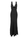 Semicouture Black Long Dress With V-neckline And Lace Inserts In Silk Blend Woman In Grey