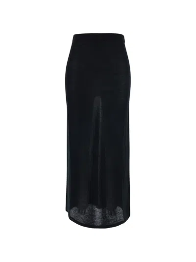 Semicouture Angie Virgin Wool Knit Midi Skirt In Black