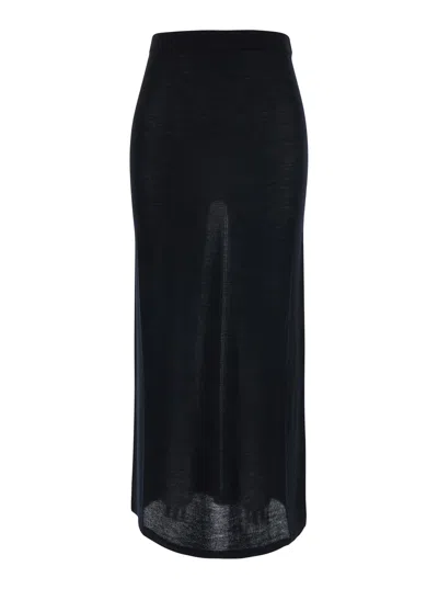 Semicouture Angie Virgin Wool Midi Skirt With Elasticated Waist In Black