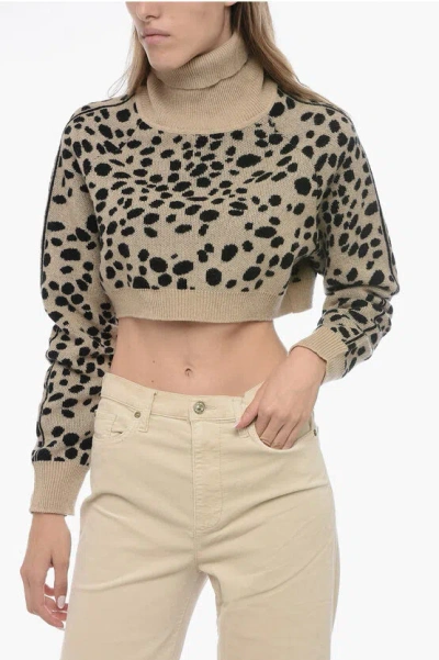 Semicouture Animal Motif Wool And Nylon Turtleneck Sweater In Brown
