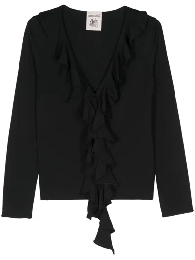 Semicouture Annalisa Ruffle-detail Cardigan In Black