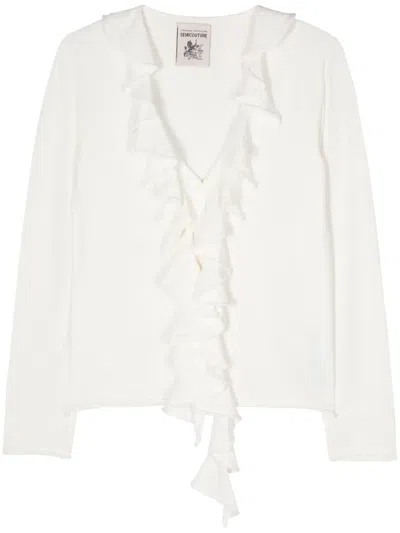 Semicouture Annalisa Ruffle-detail Cardigan In White