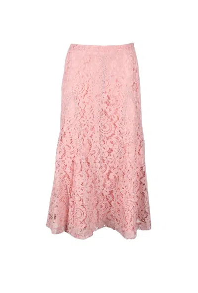 Semicouture Antique Pink Lace Cotton-blend Long Skirt In Orange