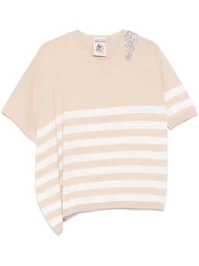 Semicouture Antoine Striped Cotton Sweater In Beige