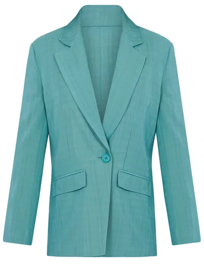 Semicouture Aquamarine Single-breasted Armored Jacket In Verde