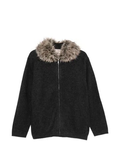 Semicouture Arabella Wool Cardigan Long Sleeves Collar In Black