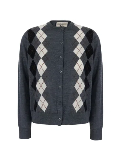 Semicouture Argyle-pattern Virgin Wool Cardigan In Animal Print