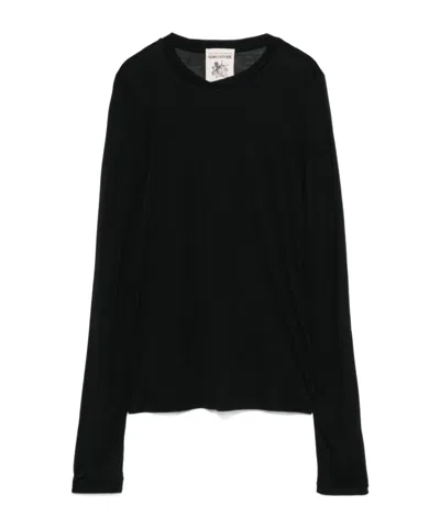 Semicouture Arianna Sheer Long Sleeve Top In Black
