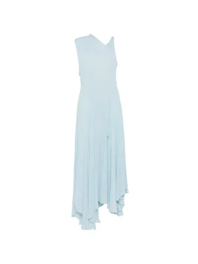 Semicouture Asymmetric Pleated Dress In Blue