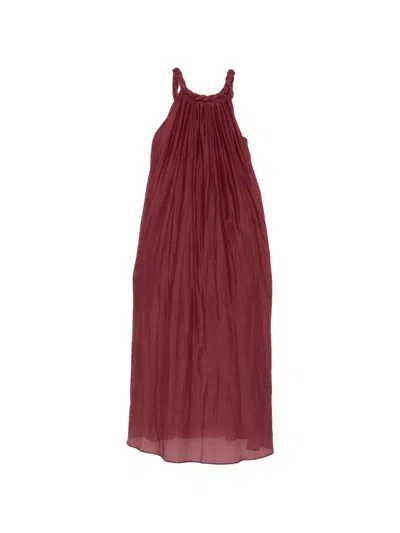 Semicouture Aura Braided-neck Pleated Maxi Dress In Red
