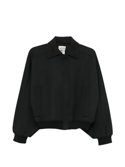 Semicouture Wool Blend Oversized Bomber Jacket In Black