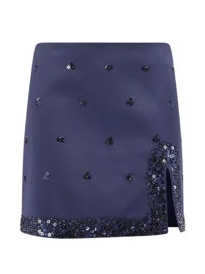 Semicouture Bead-embellished Side-slit Mini Skirt In Blue