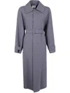 Semicouture Belted Collared Coat In Blue