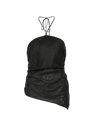 Semicouture Becka Linen Top In Nero