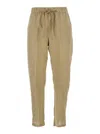 Semicouture Beige Pants With Elastic Waist With Drawstring In Linen Woman In Beige