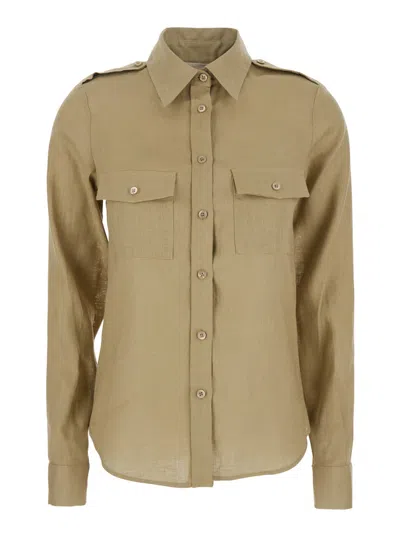 Semicouture Beige Shirt With Pointed Collar And Patch Pockets On The Chest In Linen Woman