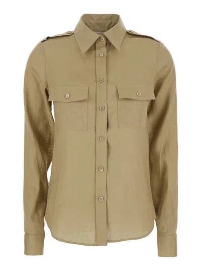 SEMICOUTURE BEIGE SHIRT WITH POINTED COLLAR AND PATCH POCKETS ON THE CHEST IN LINEN WOMAN