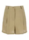 Semicouture Beige Shorts With Belt Loops And Button Closure In Linen Woman In Beige