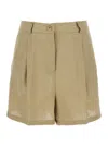 Semicouture Beige Shorts With Belt Loops And Button Closure In Linen Woman In Beige