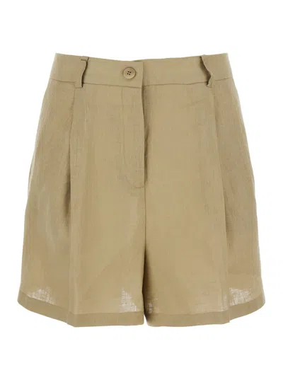 Semicouture Beige Shorts With Belt Loops And Button Closure In Linen Woman