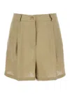 Semicouture Beige Shorts With Belt Loops And Button Closure In Linen Woman In Beige