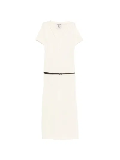 Semicouture Belted Button-fastening Maxi Dress In White