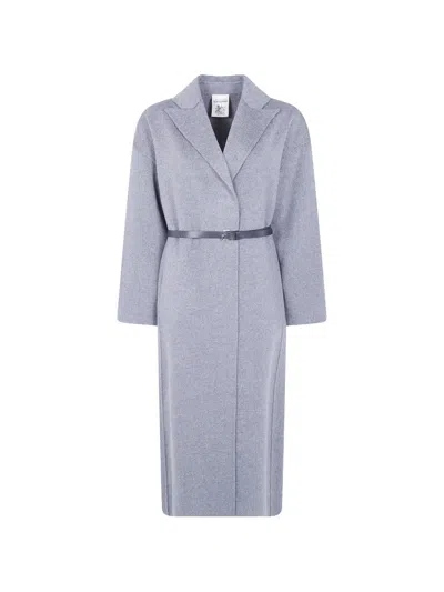 Semicouture Double Wool Long Coat In Blue
