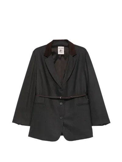 Semicouture Belted Contrast-collar Blazer In Black