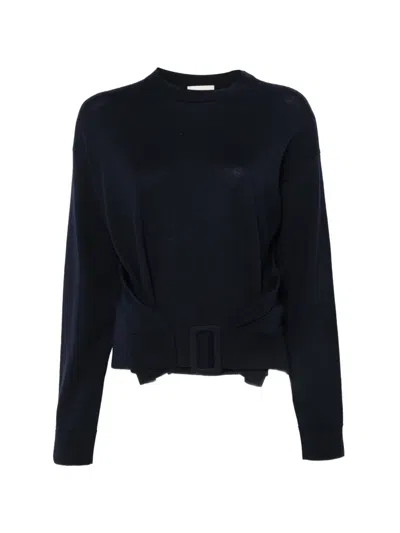 Semicouture Belted Crew-neck Sweater In Blue